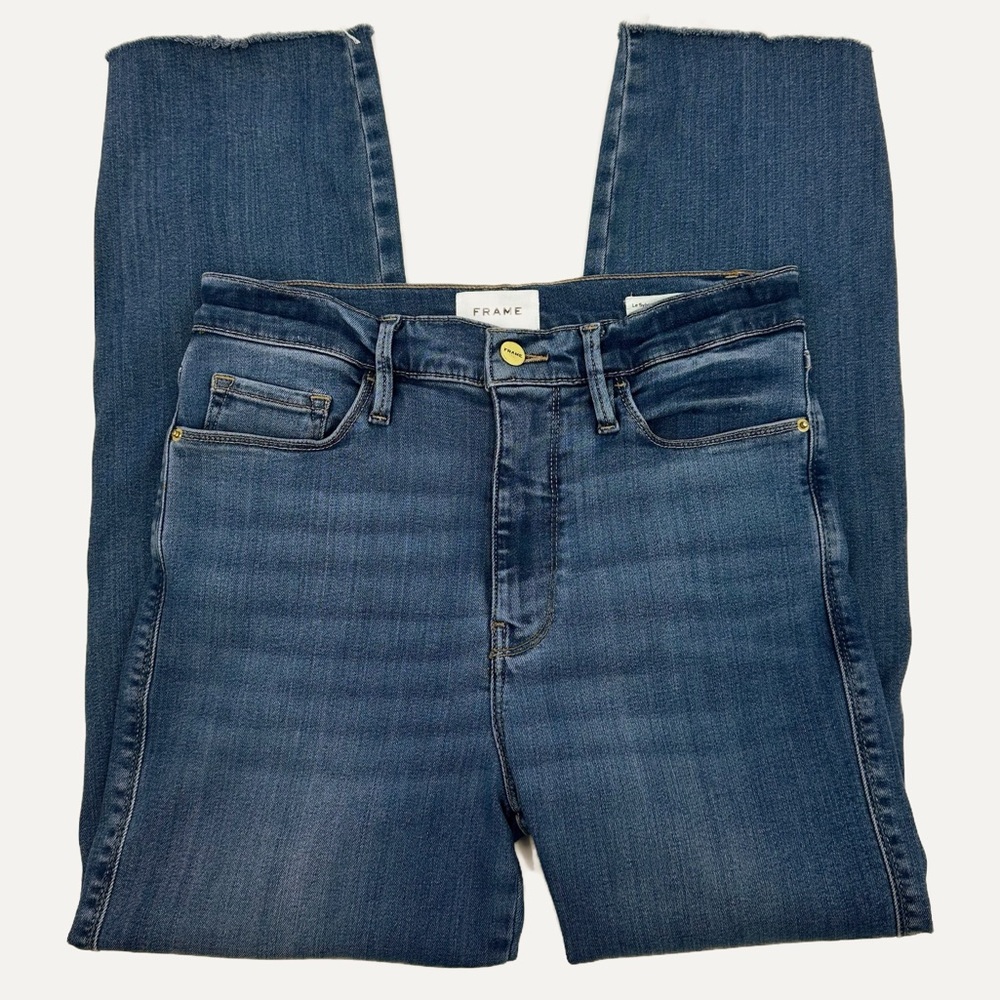 FRAME Le Sylvie Slender Straight Jeans Women’s Size 27 Raw Hem Stretch Denim